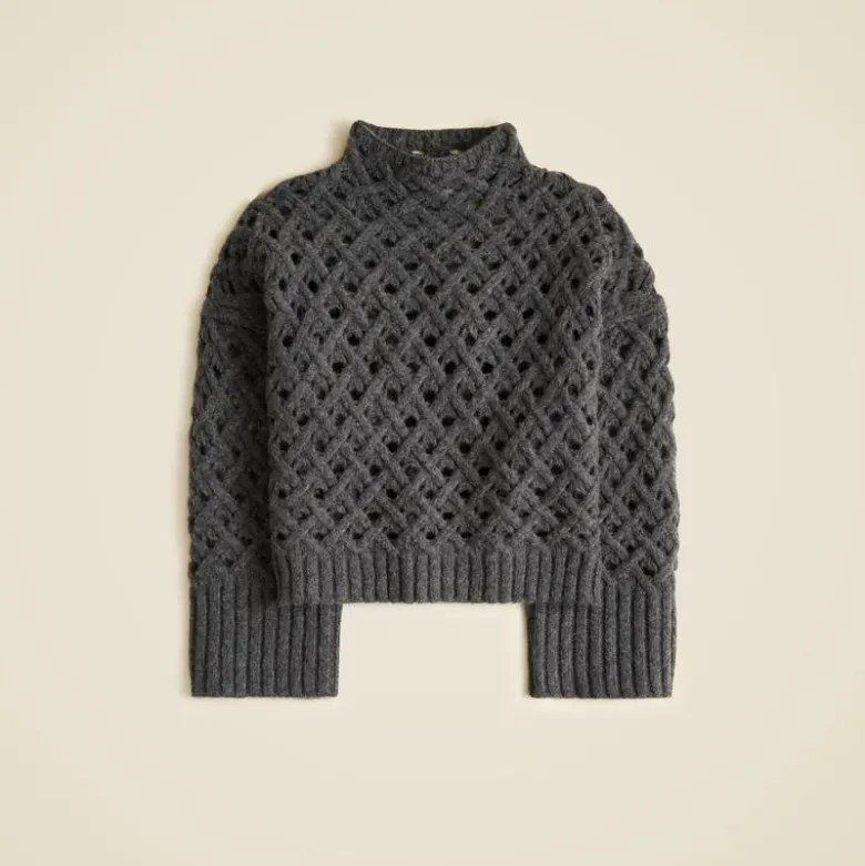 Cross-cable mockneck sweater in wool blend