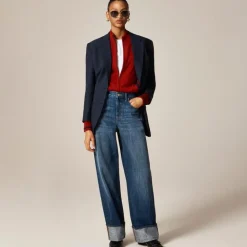 Cuffed lower-rise wide-leg jean
