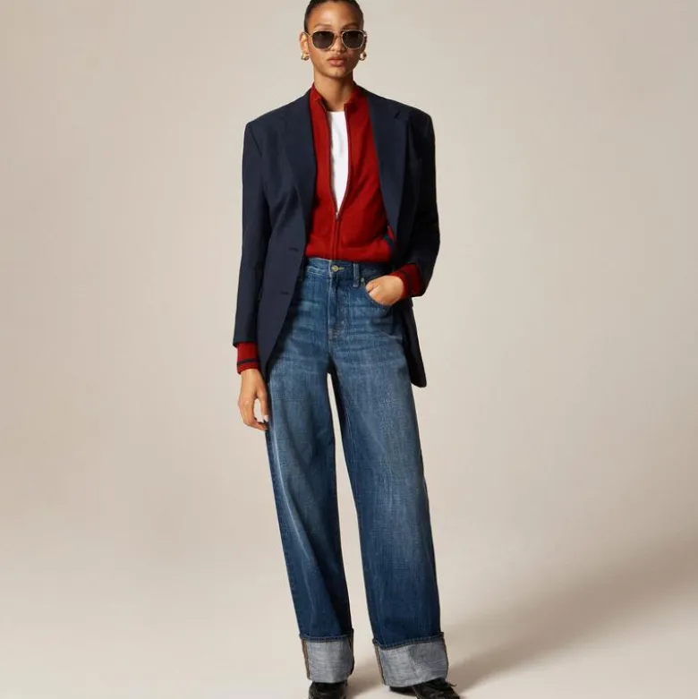 Cuffed lower-rise wide-leg jean