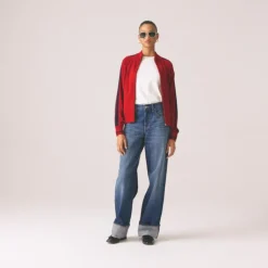 Cuffed lower-rise wide-leg jean