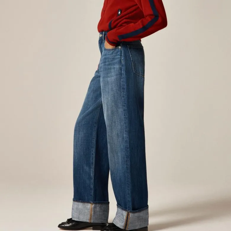 Cuffed lower-rise wide-leg jean