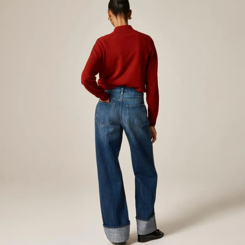 Cuffed lower-rise wide-leg jean