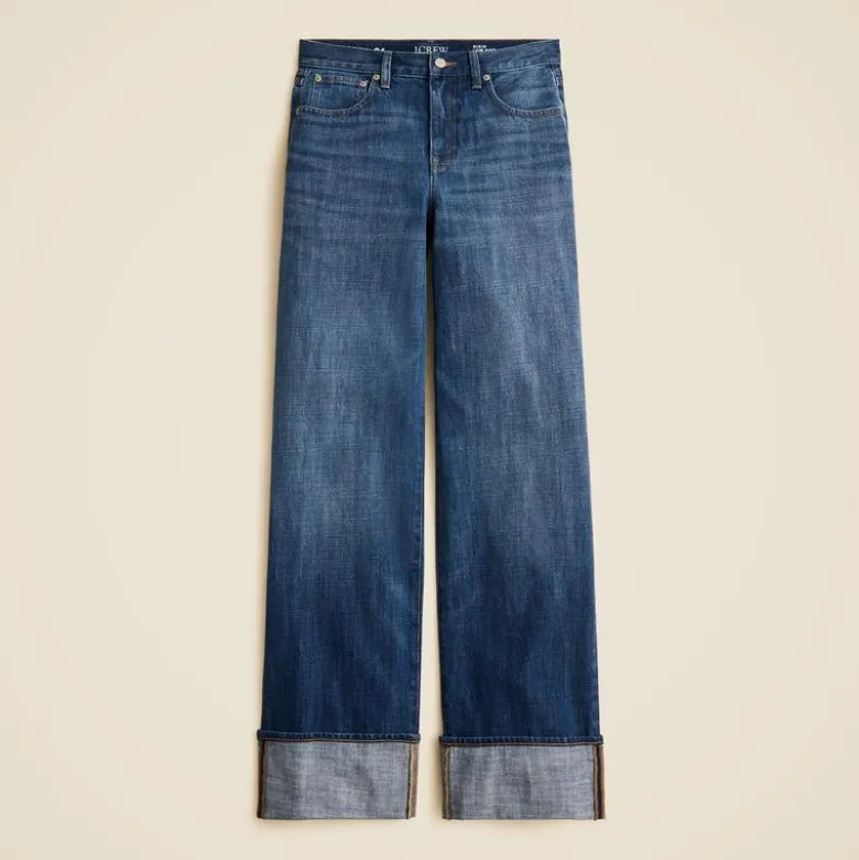 Cuffed lower-rise wide-leg jean