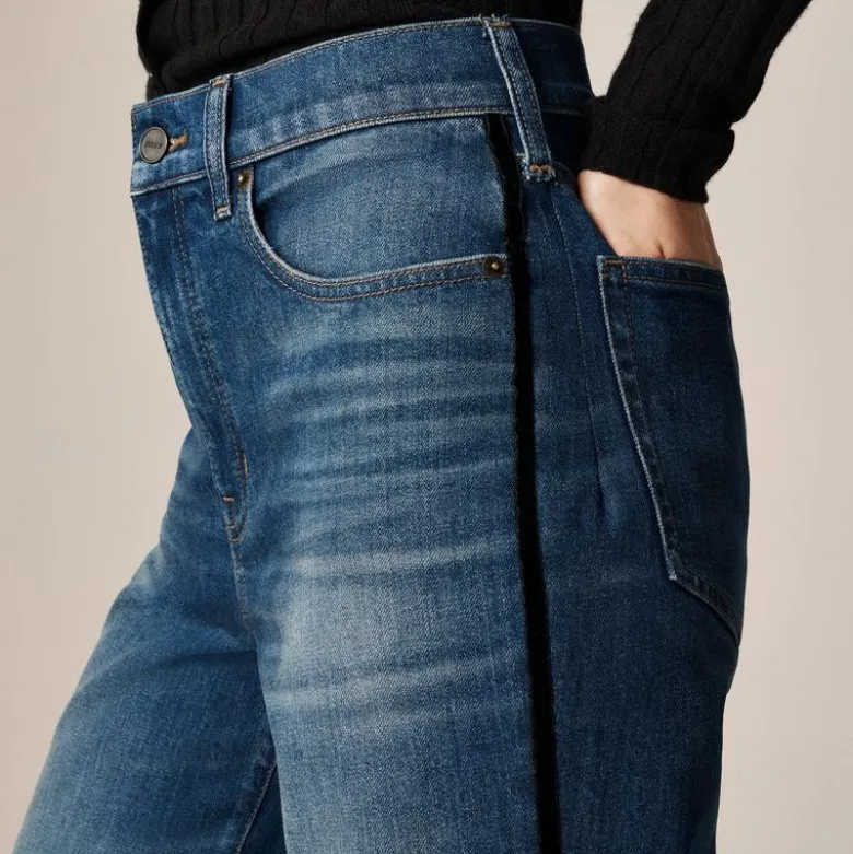 Denim trouser jean with velvet stripe