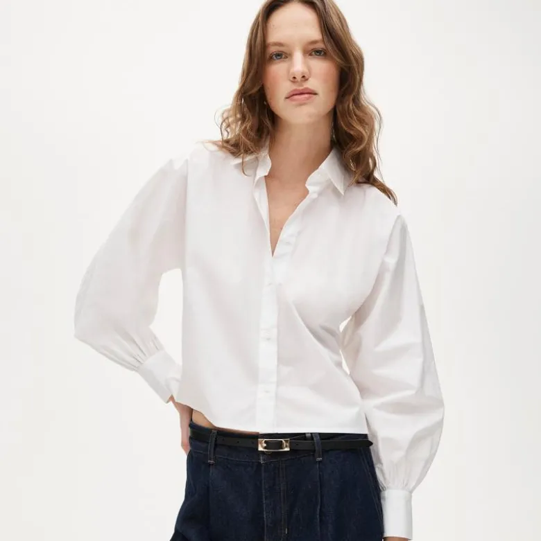 Dolman-sleeve button down shirt in cotton poplin