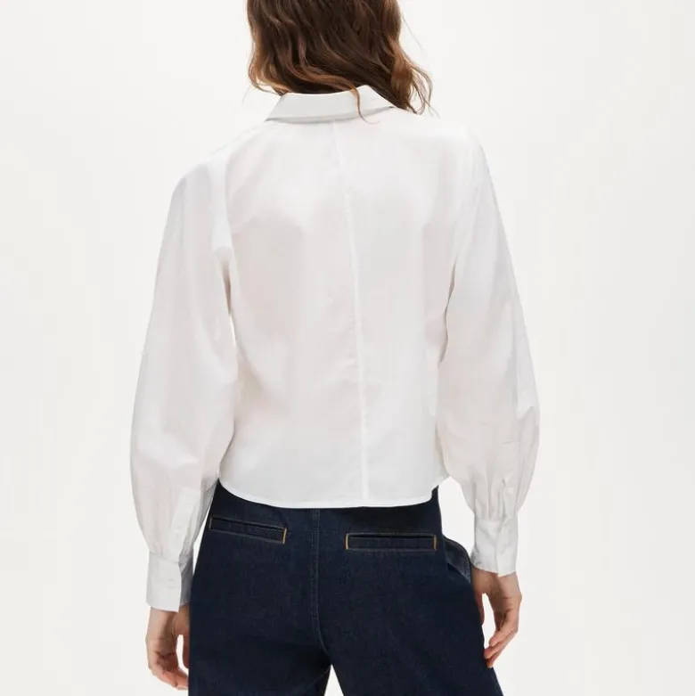 Dolman-sleeve button down shirt in cotton poplin