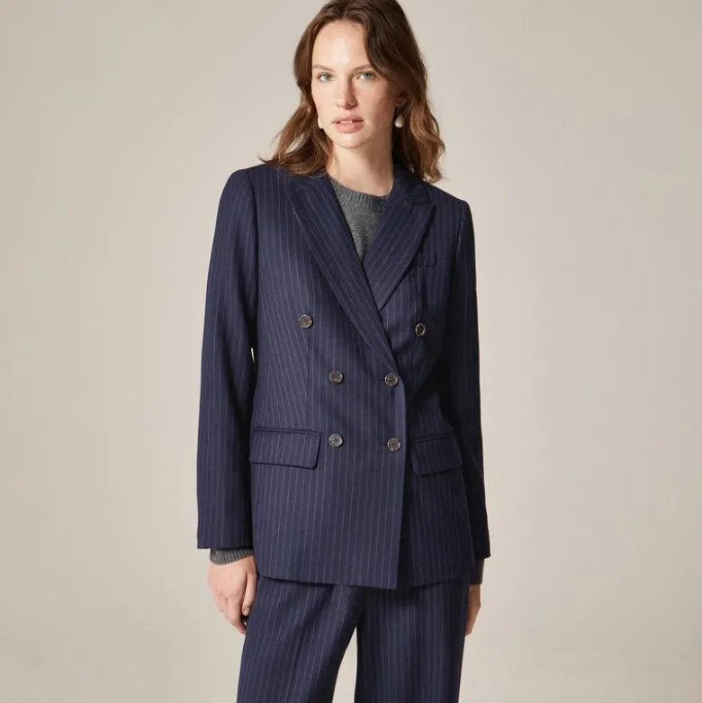 Double-breasted blazer in pinstriped wool blend
