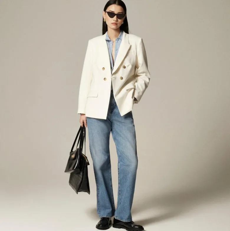 Double-breasted blazer in Italian stretch merino wool blend