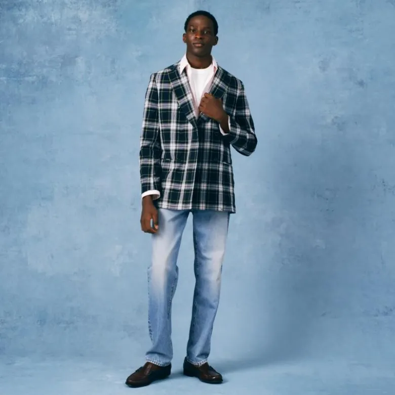 Double-breasted blazer in Japanese seersucker