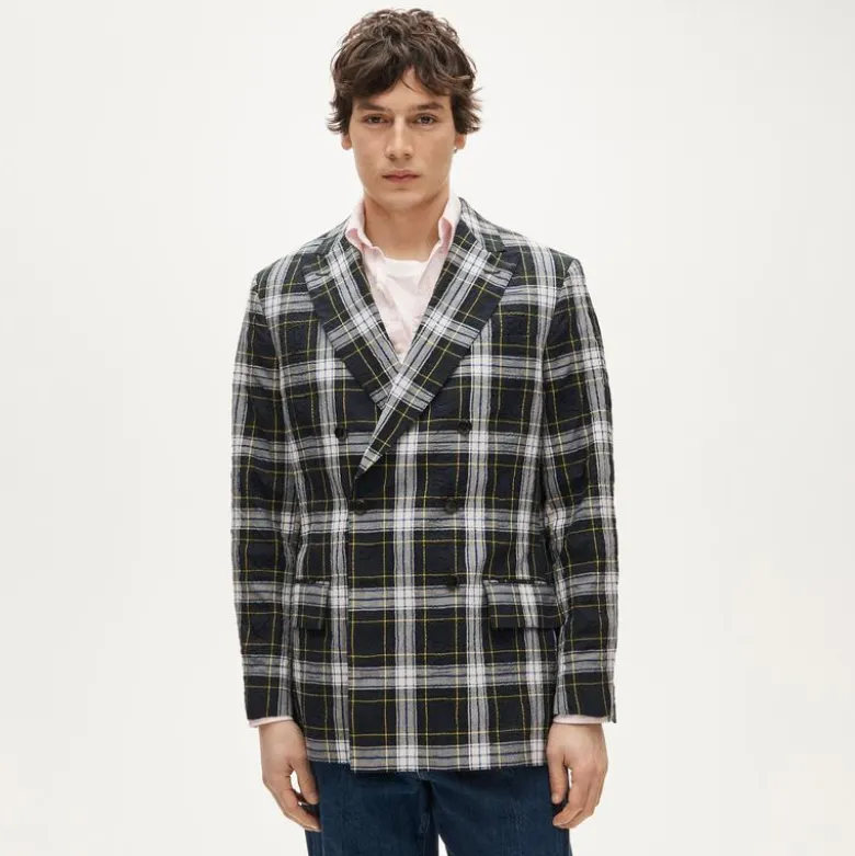 Double-breasted blazer in Japanese seersucker