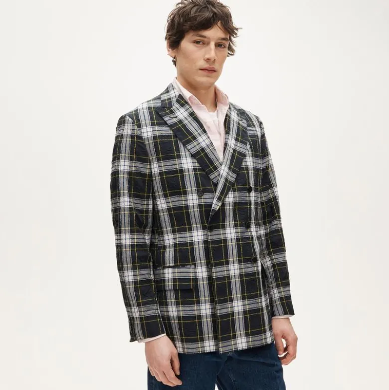 Double-breasted blazer in Japanese seersucker