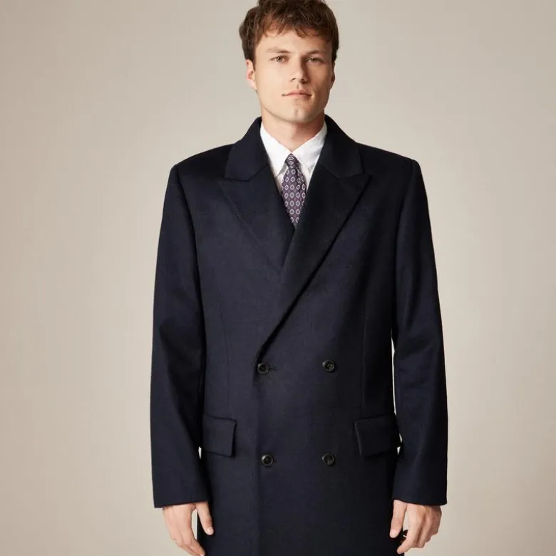 Double-breasted topcoat in English merino wool