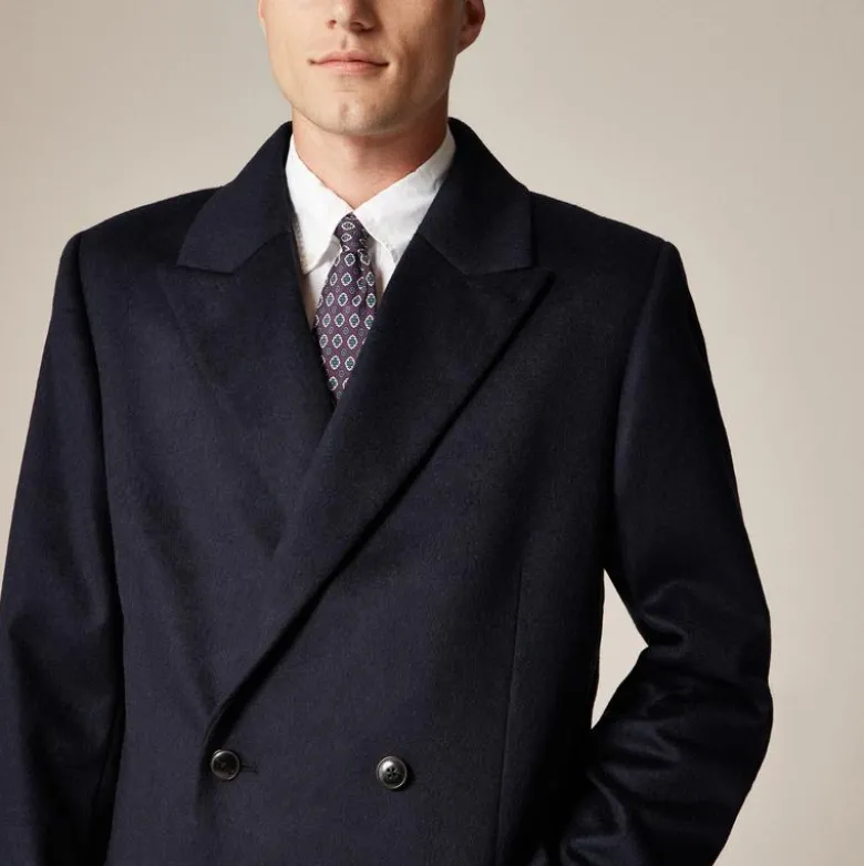 Double-breasted topcoat in English merino wool