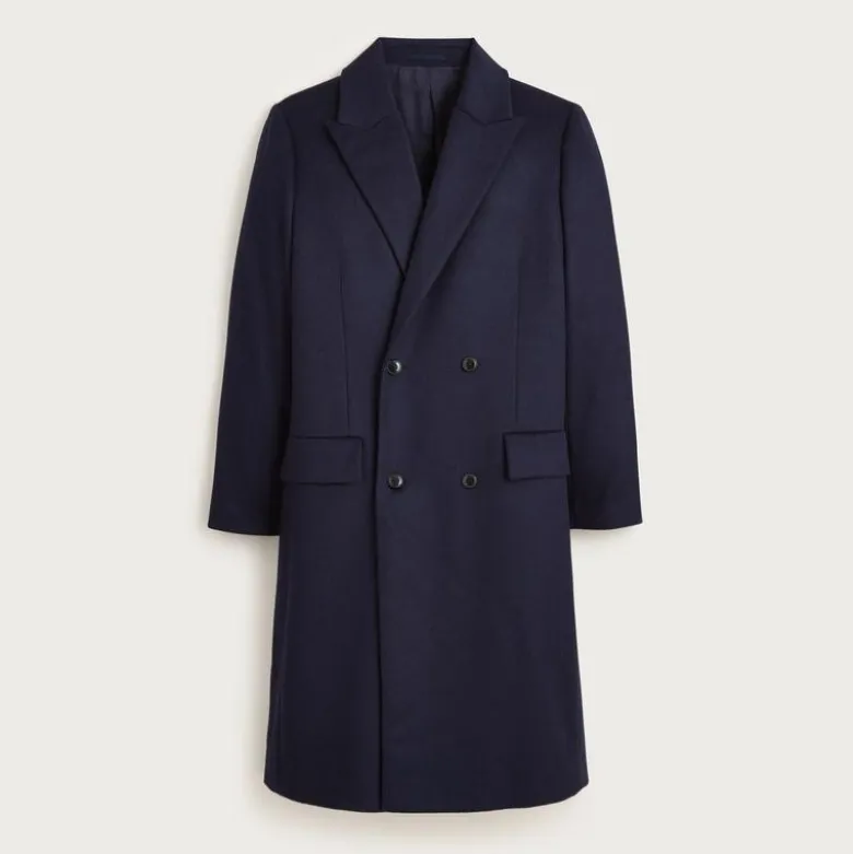Double-breasted topcoat in English merino wool