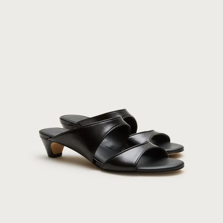 Double-strap kitten heels in Italian leather