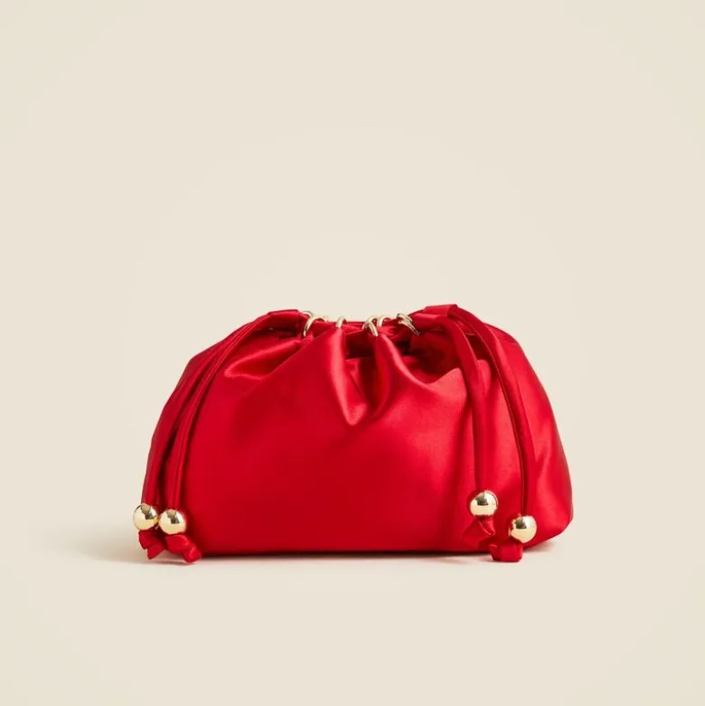 Drawstring pouch bag in satin