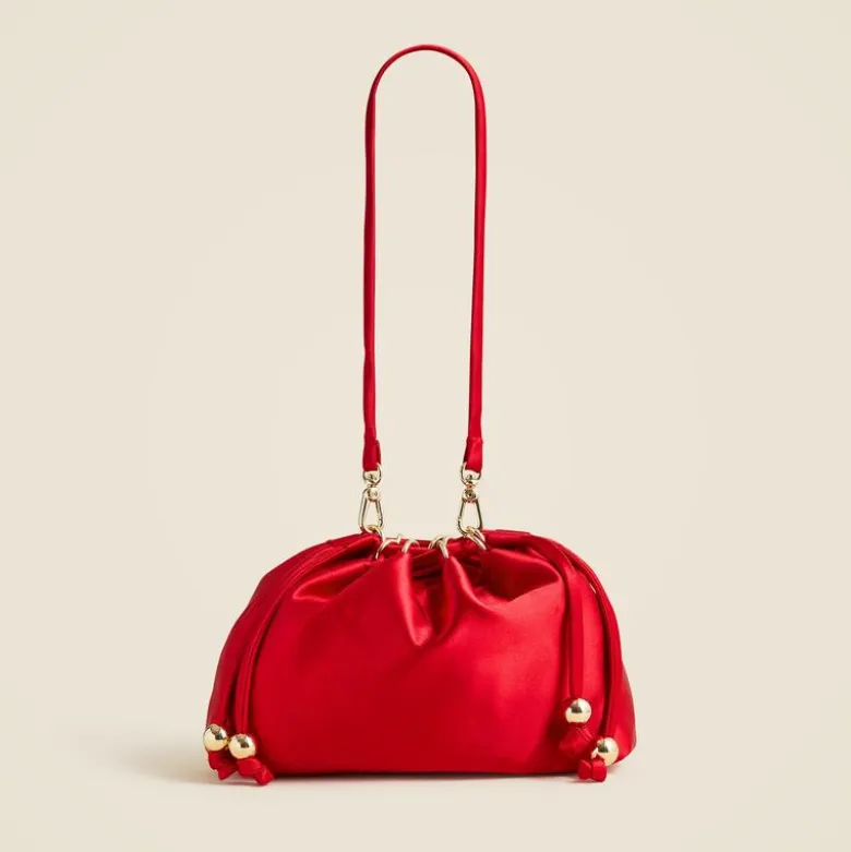 Drawstring pouch bag in satin