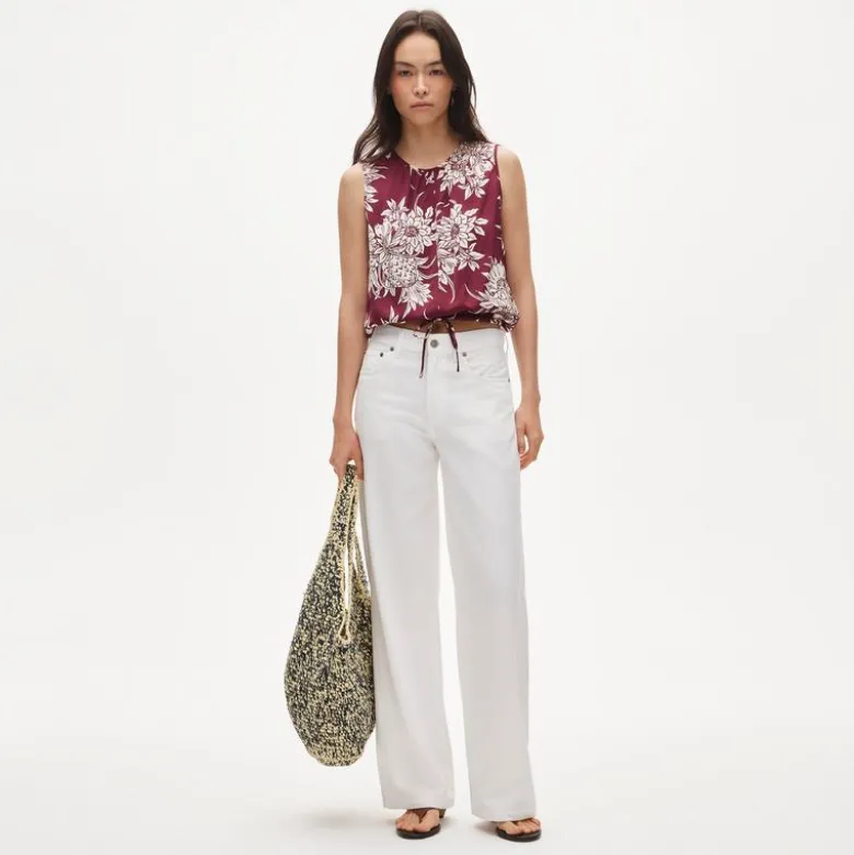 Drawstring-waist tank top in pineapple garden sateen