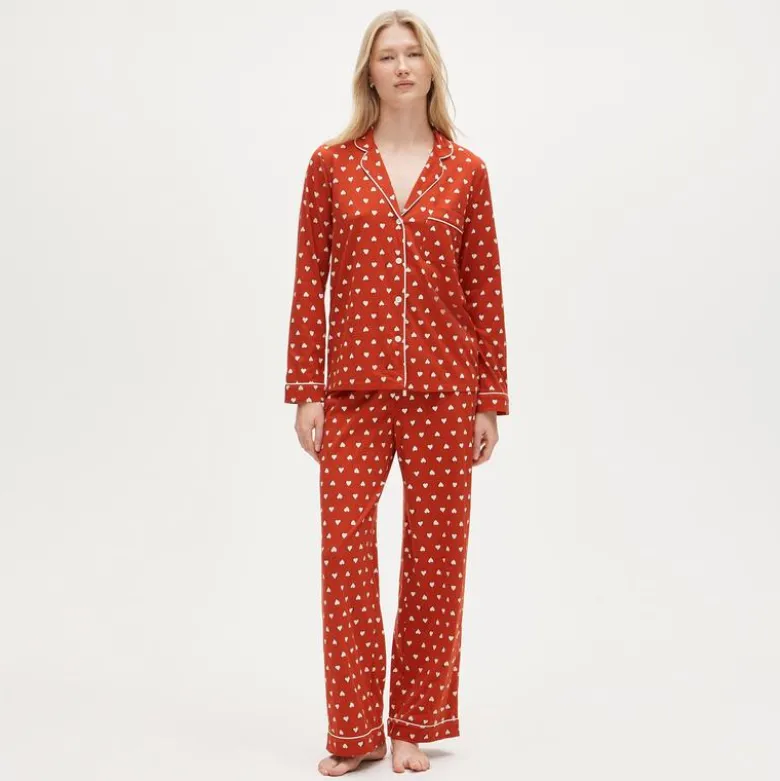 Dreamy cotton-blend pajama pant set in heart print