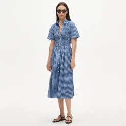 Elsie shirt-dress in striped cotton poplin