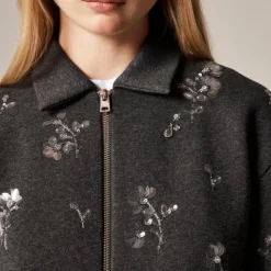 Embellished bomber jacket in heritage fleece