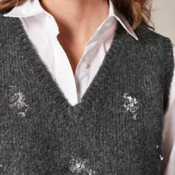 Embellished high V-neck sweater-vest