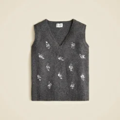 Embellished high V-neck sweater-vest