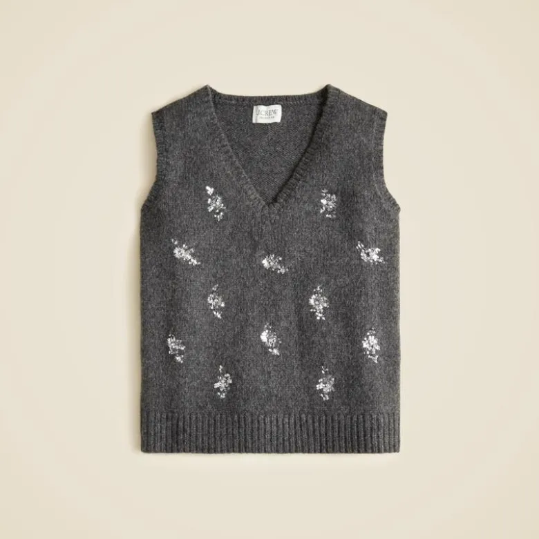 Embellished high V-neck sweater-vest