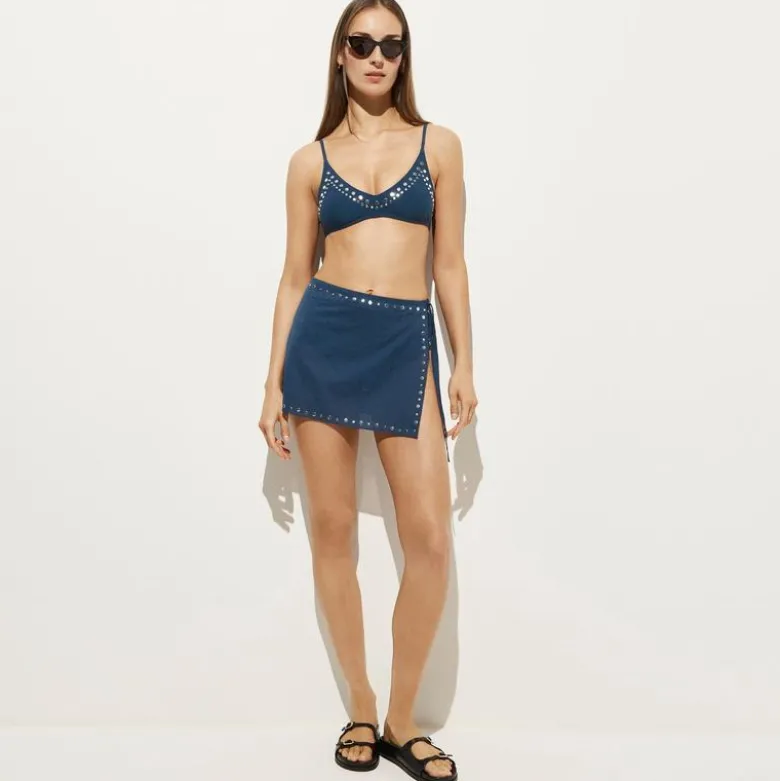Embellished side-tie mini skirt