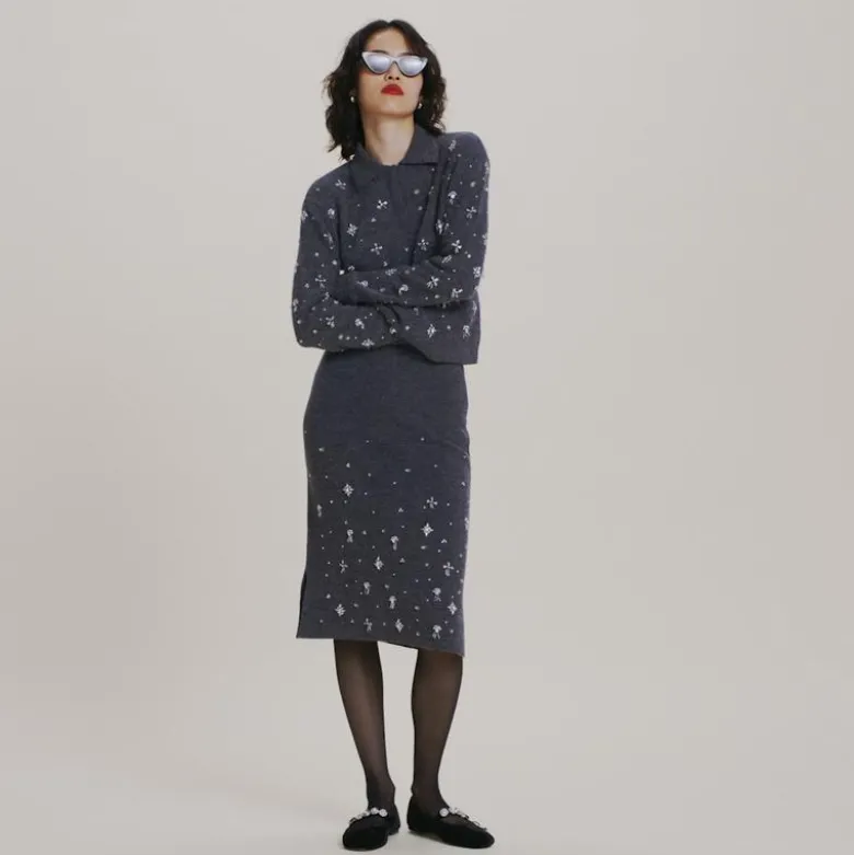 Embellished sweater-polo in wool blend