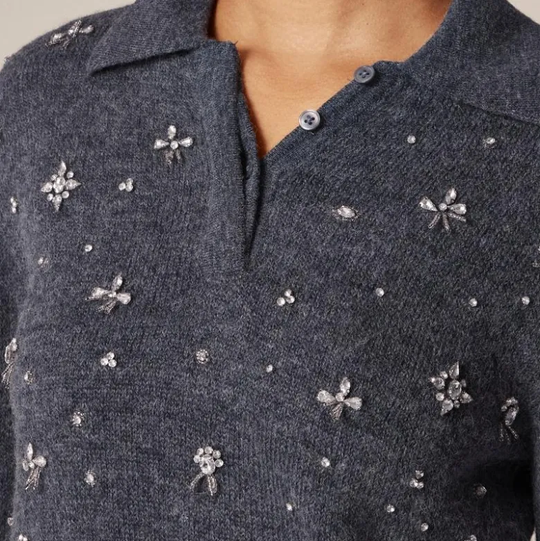 Embellished sweater-polo in wool blend