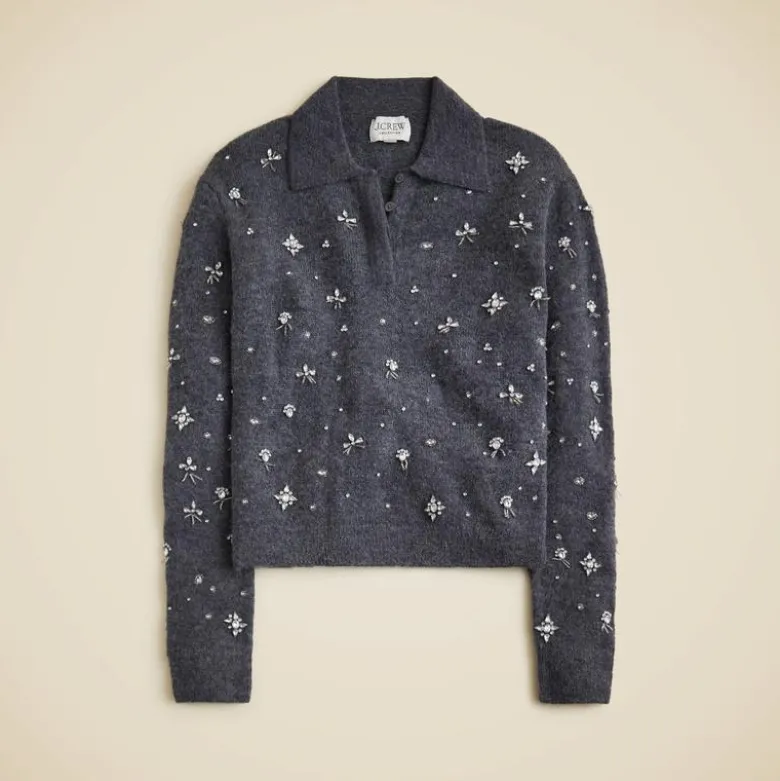 Embellished sweater-polo in wool blend