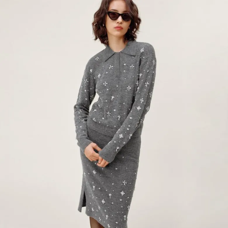 Embellished sweater-polo in wool blend