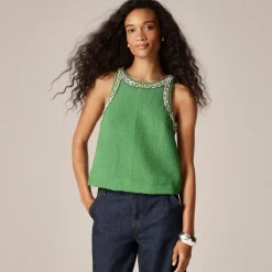 Embellished tweed tank top