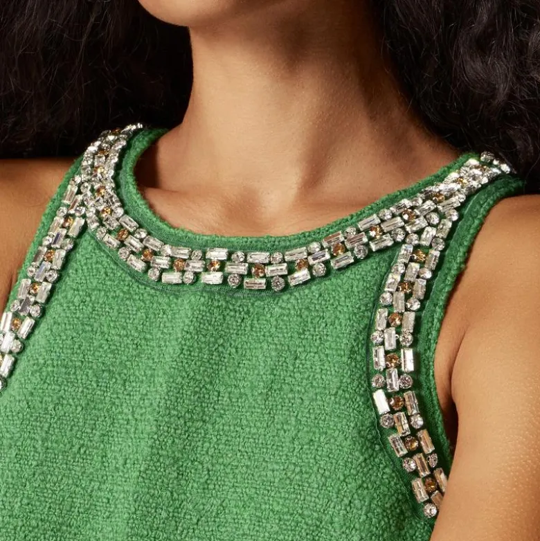 Embellished tweed tank top