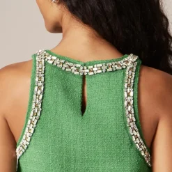 Embellished tweed tank top