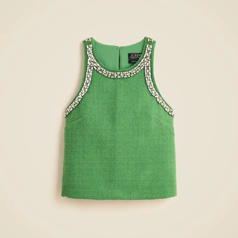 Embellished tweed tank top
