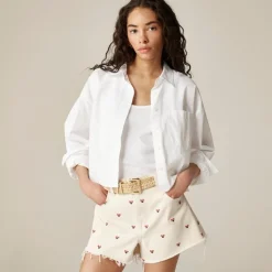 Embroidered lower-rise denim short