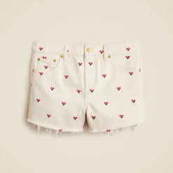 Embroidered lower-rise denim short