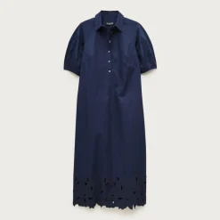 Embroidered shirt-dress in cotton poplin