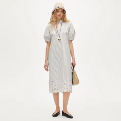 Embroidered shirt-dress in striped cotton poplin