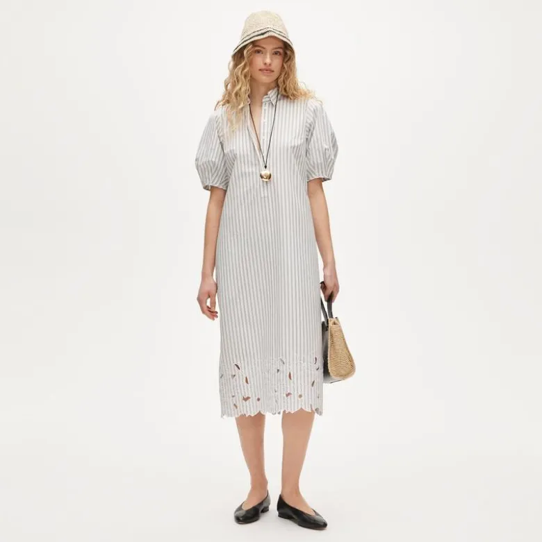 Embroidered shirt-dress in striped cotton poplin