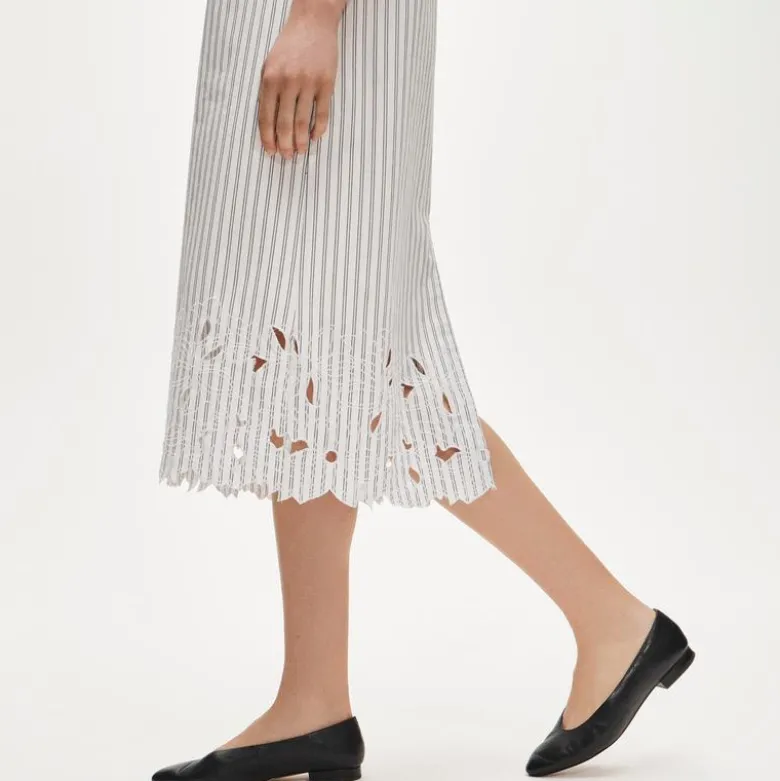 Embroidered shirt-dress in striped cotton poplin