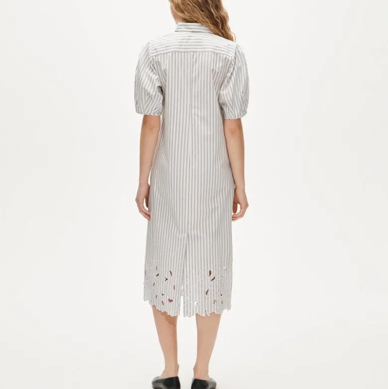 Embroidered shirt-dress in striped cotton poplin