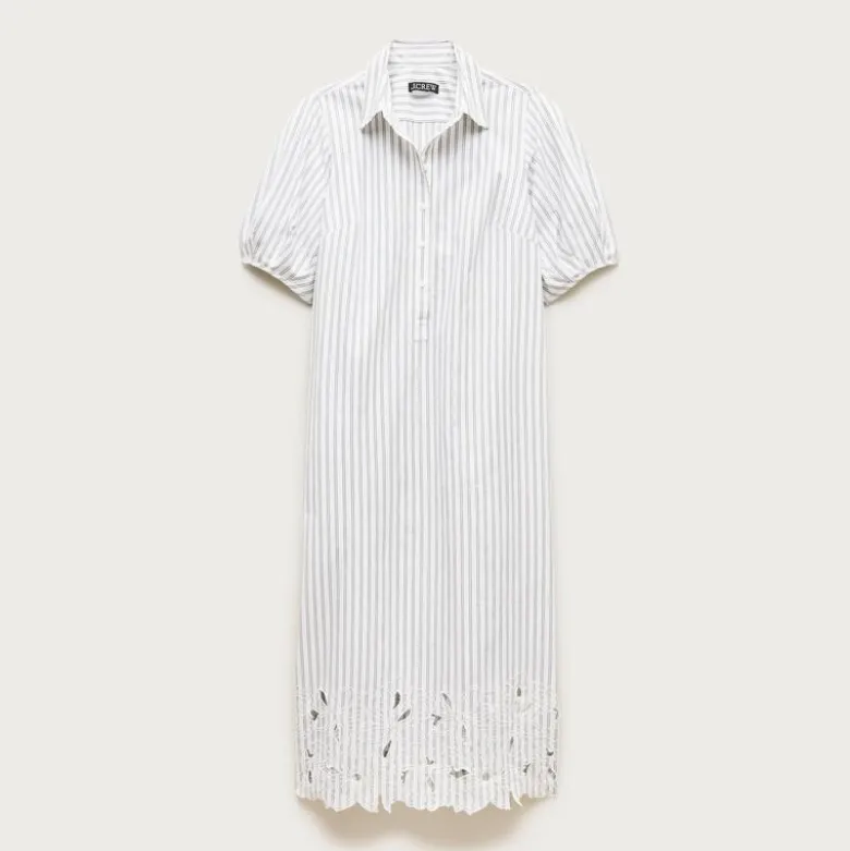Embroidered shirt-dress in striped cotton poplin