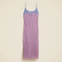 Embroidered slip dress in summer fields-print ramie