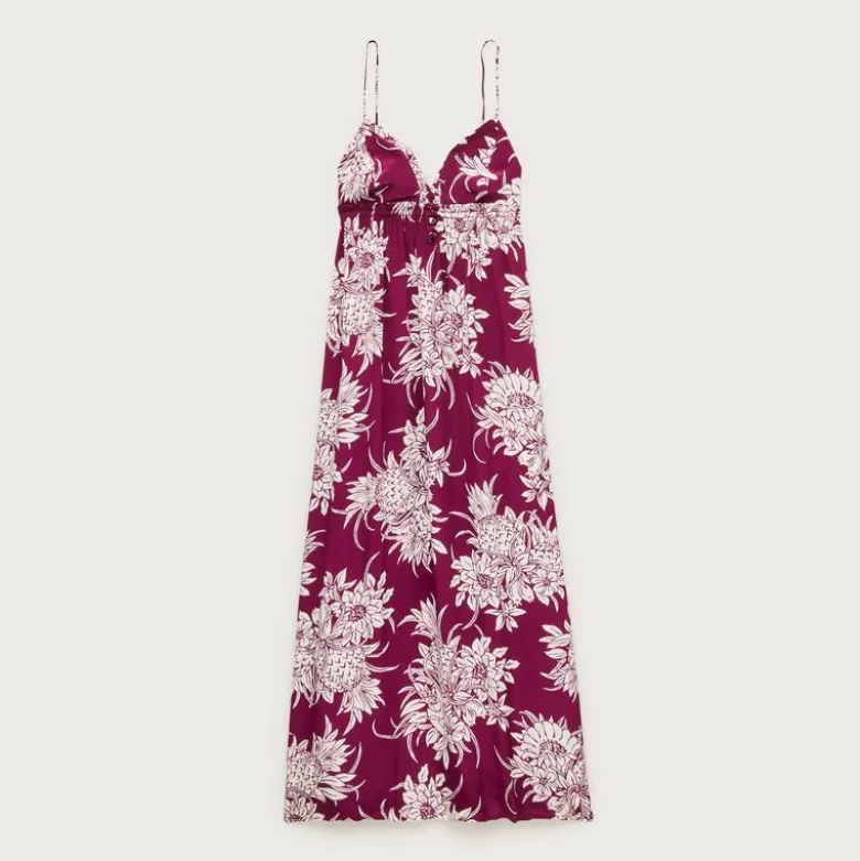 Empire-waist midi dress in pineapple garden–print crepe de chine