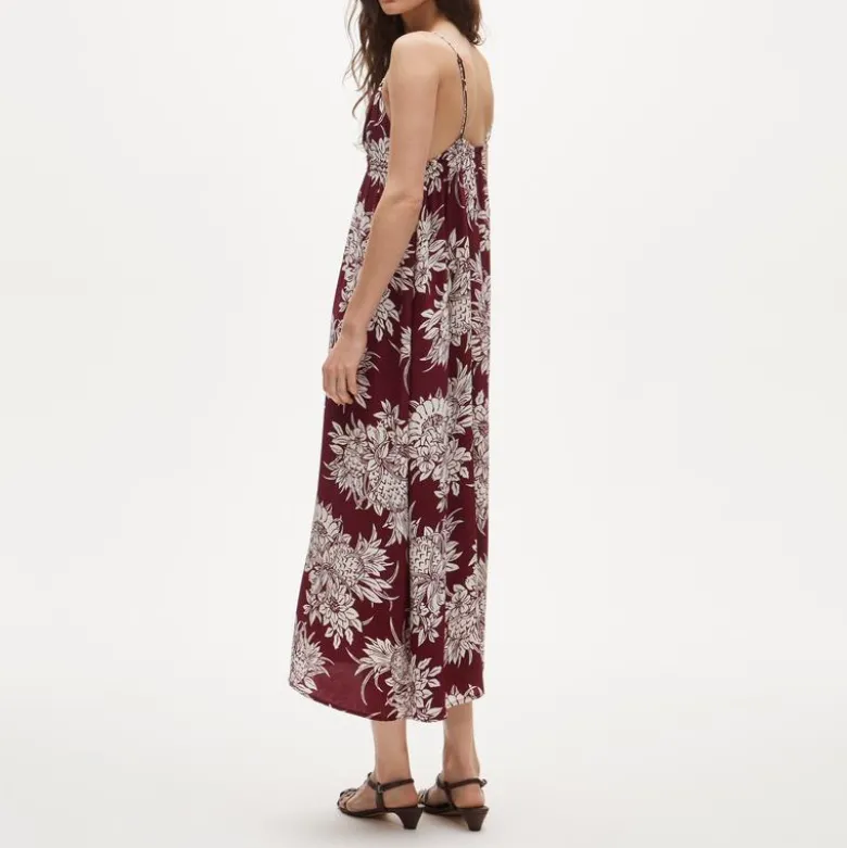 Empire-waist midi dress in pineapple garden–print crepe de chine