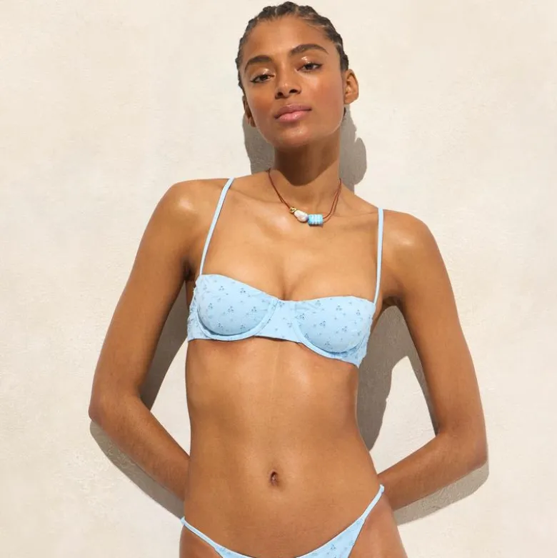 Eyelet balconette underwire bikini top