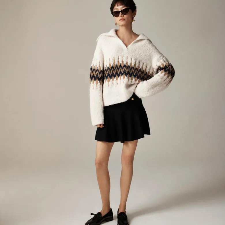 Fair Isle johnny-collar sweater in bouclé yarn